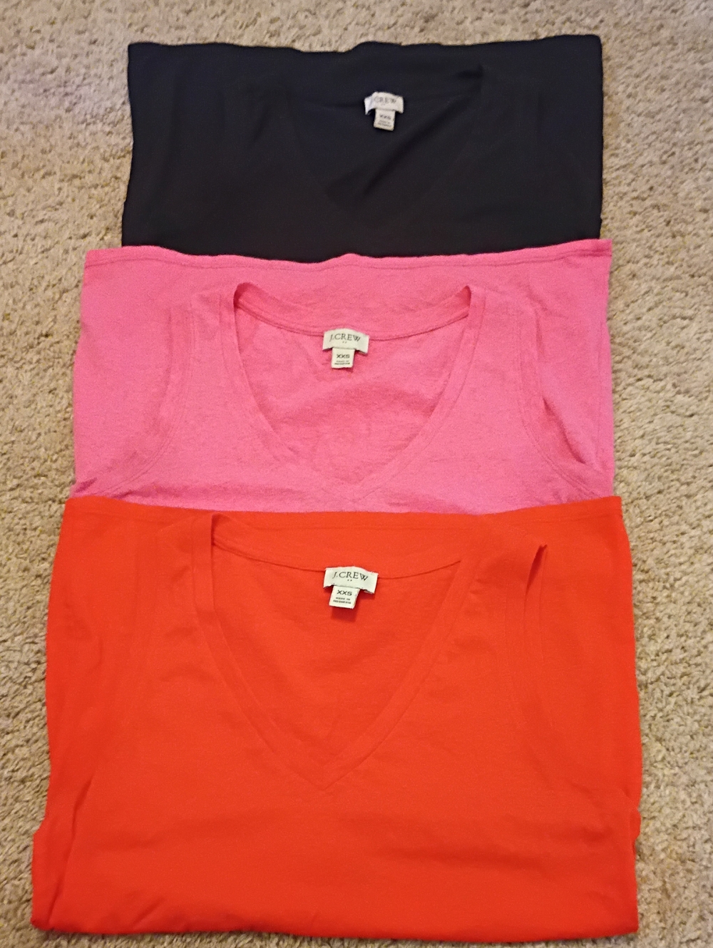J. Crew Women's V-Neck Tank Tops — Black, Pink, Orange
